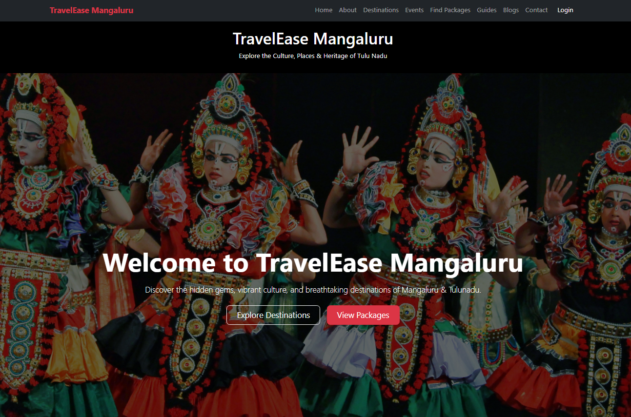 screenshot of the project titled Travelease Mangaluru